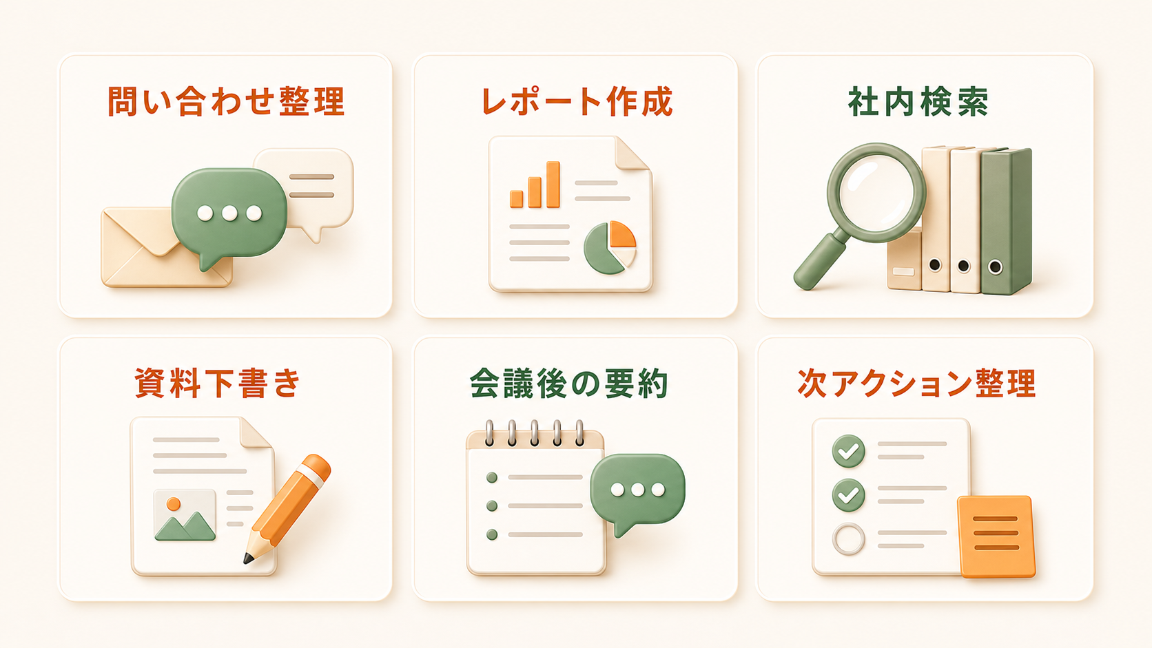 代表的な毎回同じ作業を6つのカードで示す図
